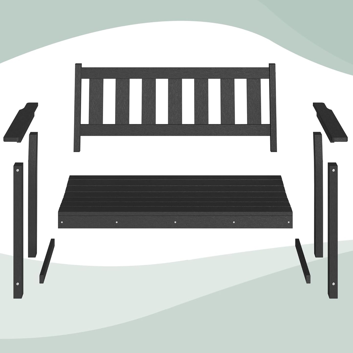 HDPE Memorial Bench – 50'' Weatherproof Durable Outdoor Bench, 2-Person Park Bench, Easy to Move, Multi-Purpose Design Ideal for Porch, Patio, Church, and School (Black)