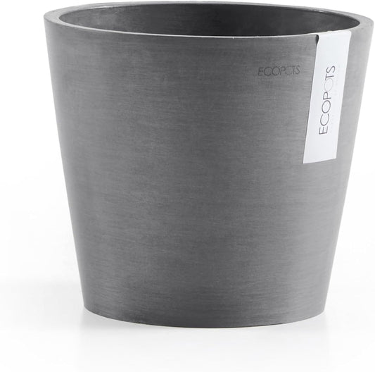 Ecopots Amsterdam Durable Modern Round Indoor/Outdoor Recycled-Based Composite Flower Pot Planter, Grey, 8"