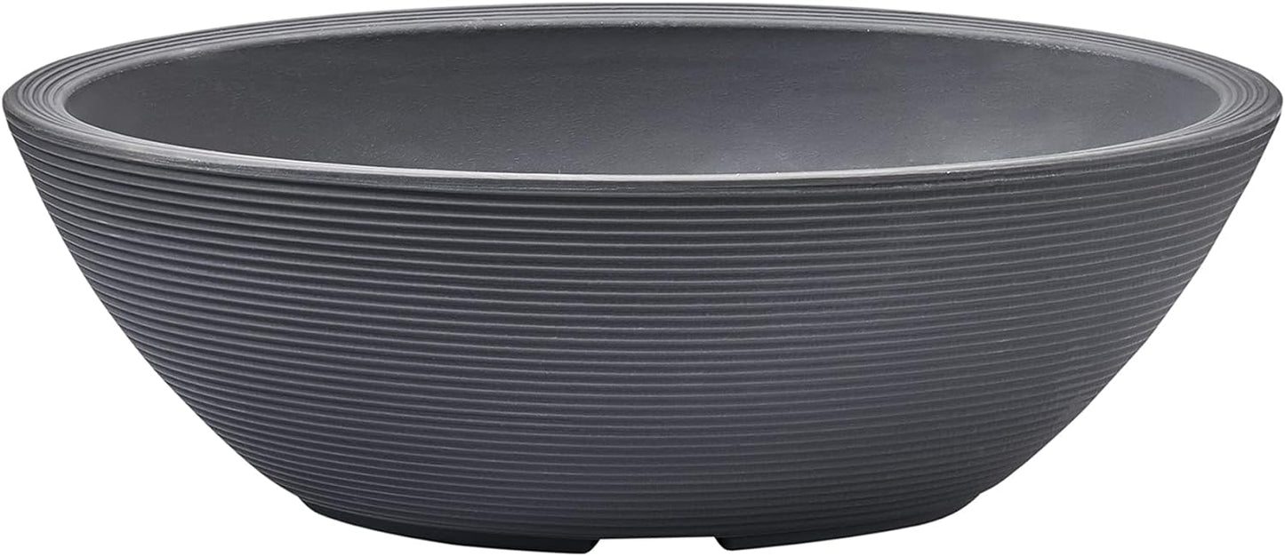 Crescent Garden Delano Oval Planter Bowl, Succulent Garden, Unique Indoor/Outdoor Double-Walled Plant Bowl with Plug- Oval Shape - 24" L x 17" W x 8" H (Slate)