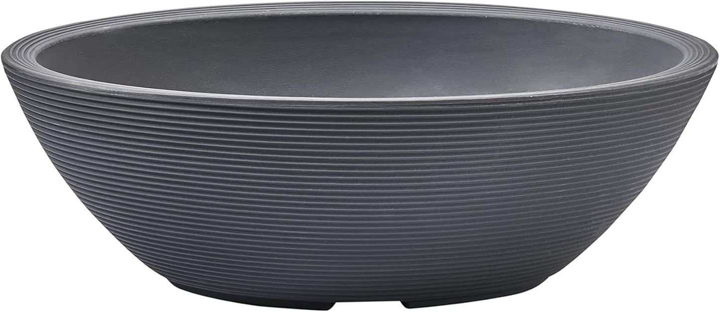 Crescent Garden Delano Oval Planter Bowl, Succulent Garden, Unique Indoor/Outdoor Double-Walled Plant Bowl with Plug- Oval Shape - 30" L x 21" W x 10" H (Slate)