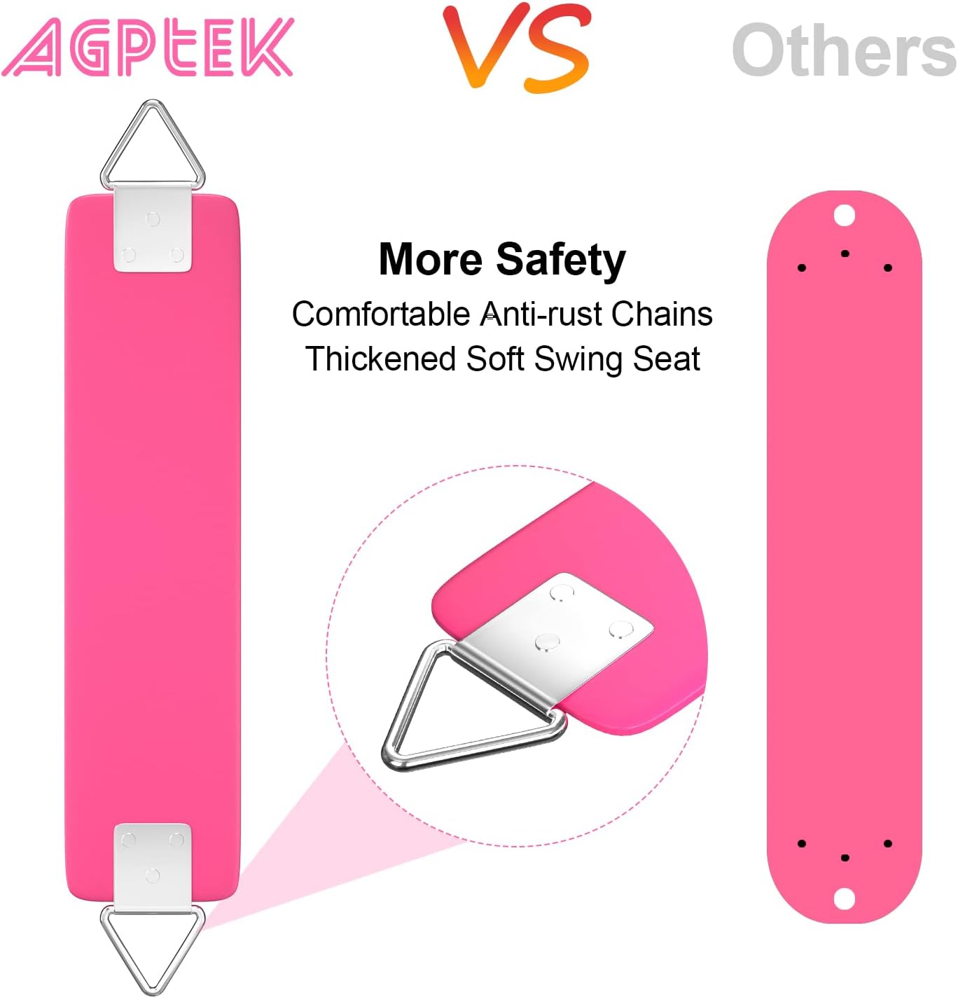 AGPTEK Swing Seat, 30.4 x 6 x 0.27 Inch Yard Swing for Boys and Girls & Adults with Metal Triangle Ring - Pink (113KG /250LB Weight Limit)