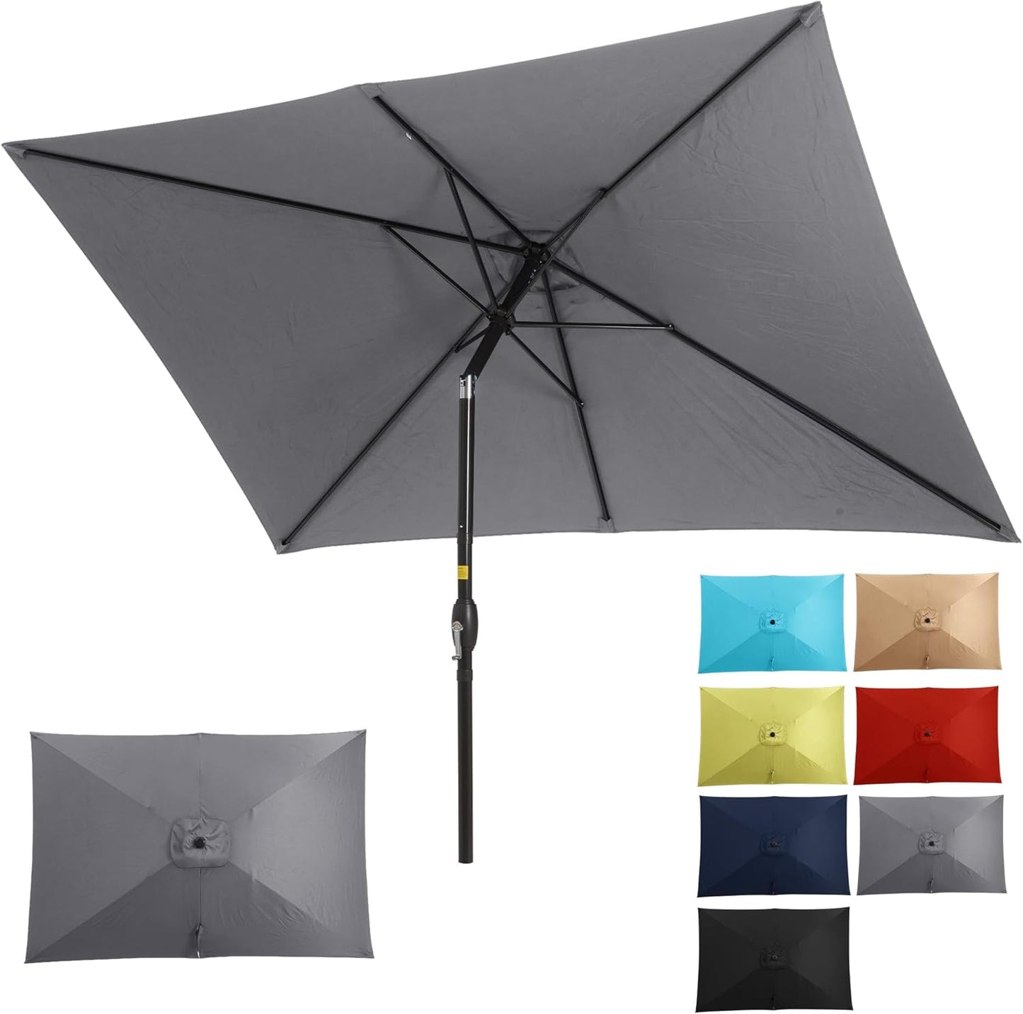 SUNVIVI OUTDOOR Patio Umbrella, 6.5' x 10' Rectangular Patio Umbrella, Metal Pole Square Outdoor Umbrella with Crank and Push Button Tilt, 6 Steel Ribs, Polyester Canopy