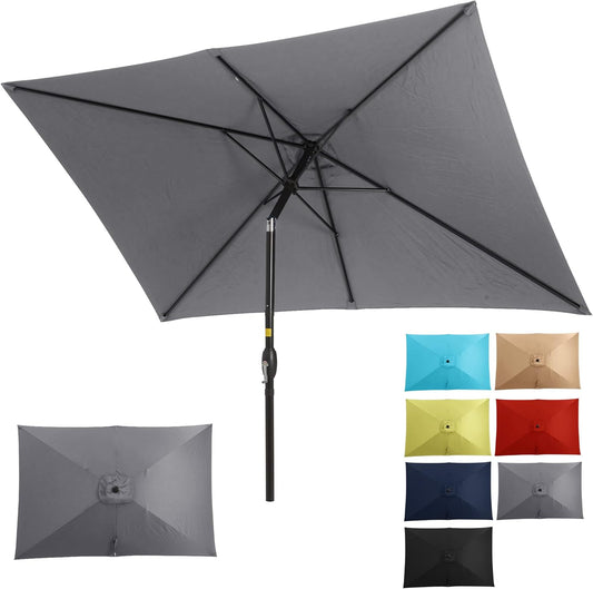 SUNVIVI OUTDOOR Patio Umbrella, 6.5' x 10' Rectangular Patio Umbrella, Metal Pole Square Outdoor Umbrella with Crank and Push Button Tilt, 6 Steel Ribs, Polyester Canopy
