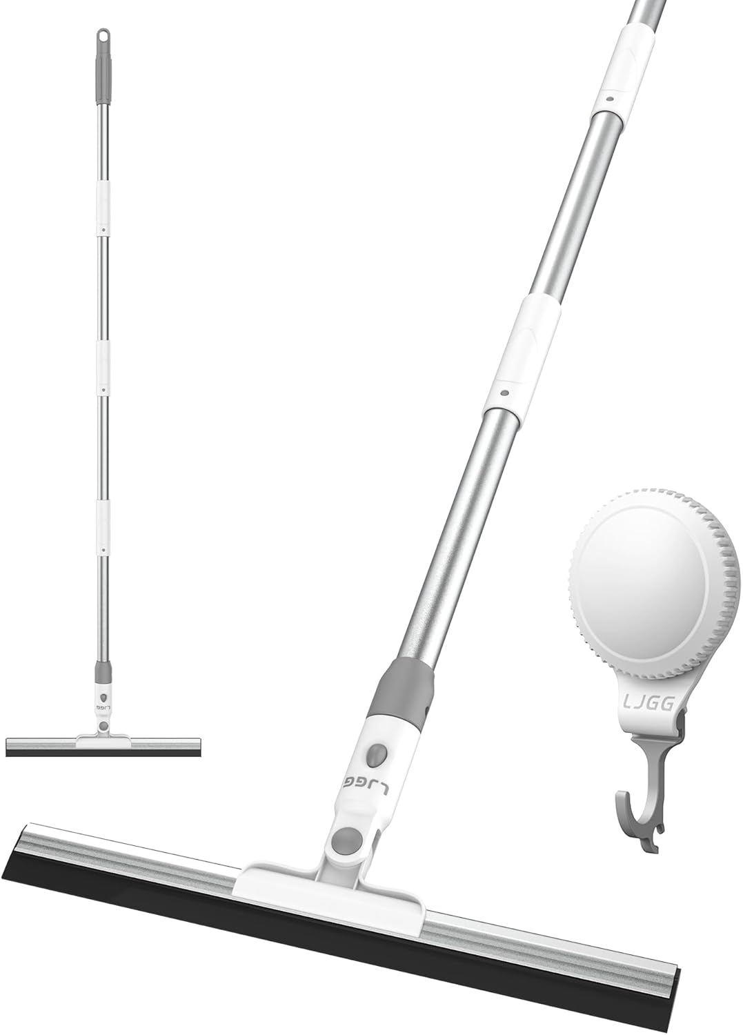 Squeegee Broom for Floor, 13.78" Rubber Squeegee with 51" Aluminum Alloy Pole for Bathroom Tile, Garage Concrete, Deck, Shower Glass, Window Cleaning, Squeegee Broom for Household Floor