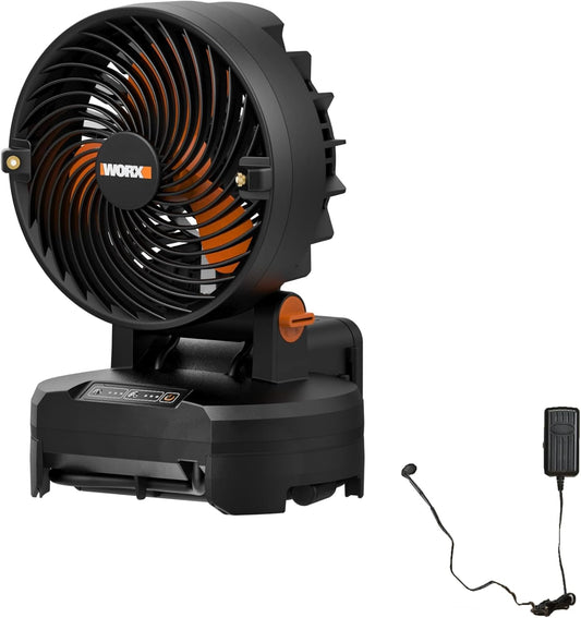 WORX 20V Cordless Misting Fan w/ 3 Speed & 3 Mist Settings, Bucket Top Portable Fan Max 15Ft Misting Distance, Lightweight Quiet Battery Operated Fan w/Long Runtime Power Share WX097L.9 – Tool Only
