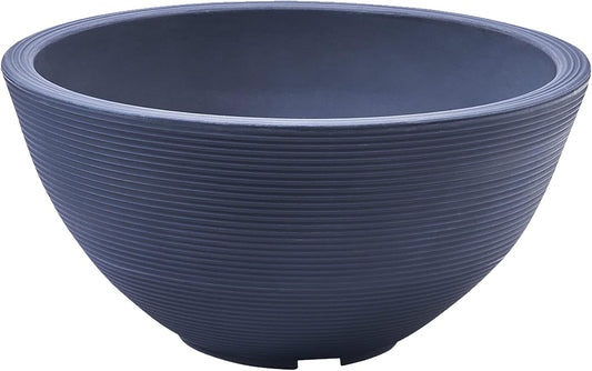 Crescent Garden Delano Bowl Planter, Indoor Outdoor Round Shallow Plant Pot for Water Garden, Bonsai Plant Pots, Succulents with Drain Hole - Double Walled Bowl Lotus Pot, 16" W (Midnight)