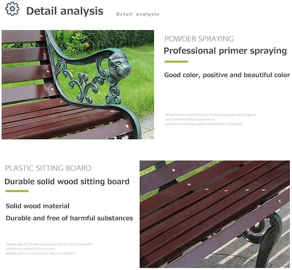 Outdoor Bench, Porch Bench, Garden Park Bench, Cast Aluminum Preservative Wood Bench with Backrest and Armrests for 2-3 People Porch/Deck/Patio Furniture(Brown+Black Legs,150CM)