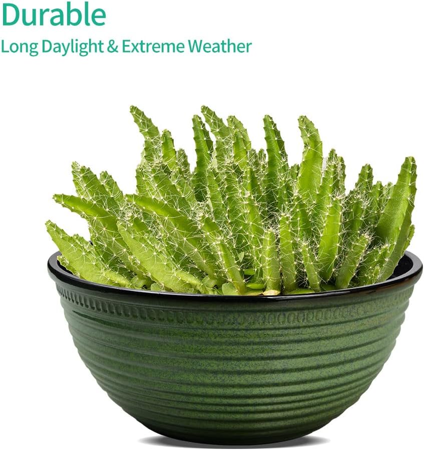 2 Pack 10 Inch Plant Pots,Durable Decorative Flower Pots Planters with Drainage Hole for Indoor and Outdoor Plants,Flowers,Succulents, Green