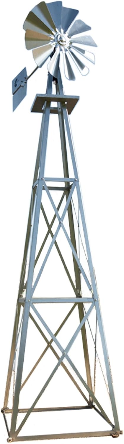 Decorative Backyard Windmill | Durable Weather Resistant Four-Legged Tower | Perfect for Lawn and Garden Decor… (Galvanized, 11ft. 6in.)