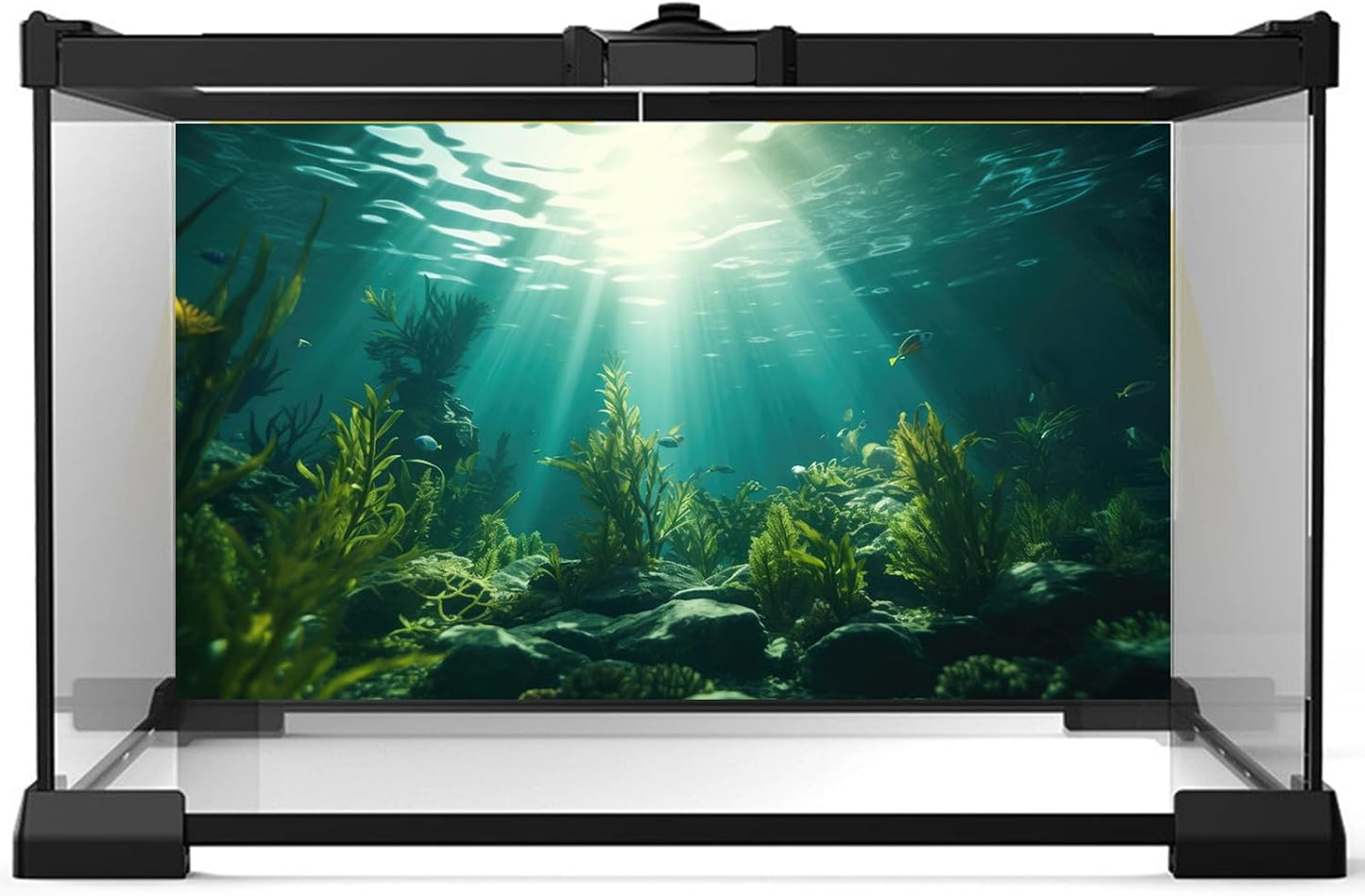 Ocean Aquarium Background Aquatic Plants with Rocks Terrarium Backdrop Sunlight Rays Deep Sea Fish Tank Background Aquarium Wallpaper Poster Decor Vinyl 60x24in