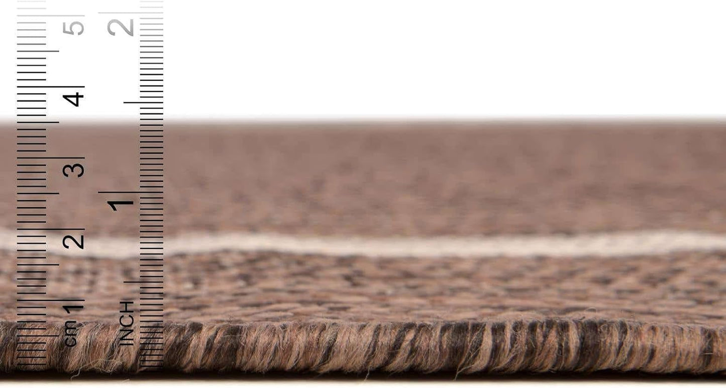 Unique Loom Outdoor Border Collection Area Rug - Soft Border (7' 10" Square Brown/Ivory)
