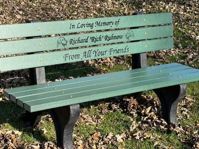 Memorial Park Bench with Color Filled epoxy Letters~Recycled Plastic~50 Year Plus Life