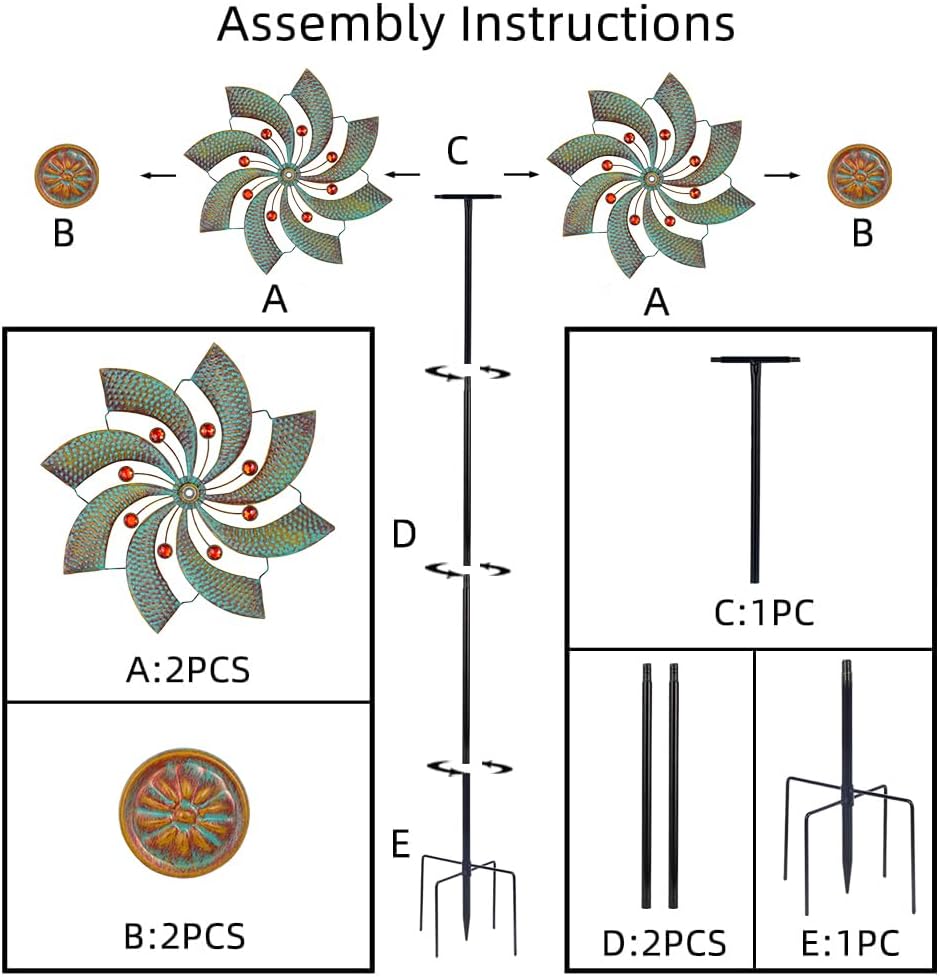 Stargarden Retro Outdoor Wind Spinners, 13.4 Inch Metal Wind Sculptures & Spinners, Kinetic Wind Spinner, Decorative Double-Side Pinwheels for Yard and Garden Decor
