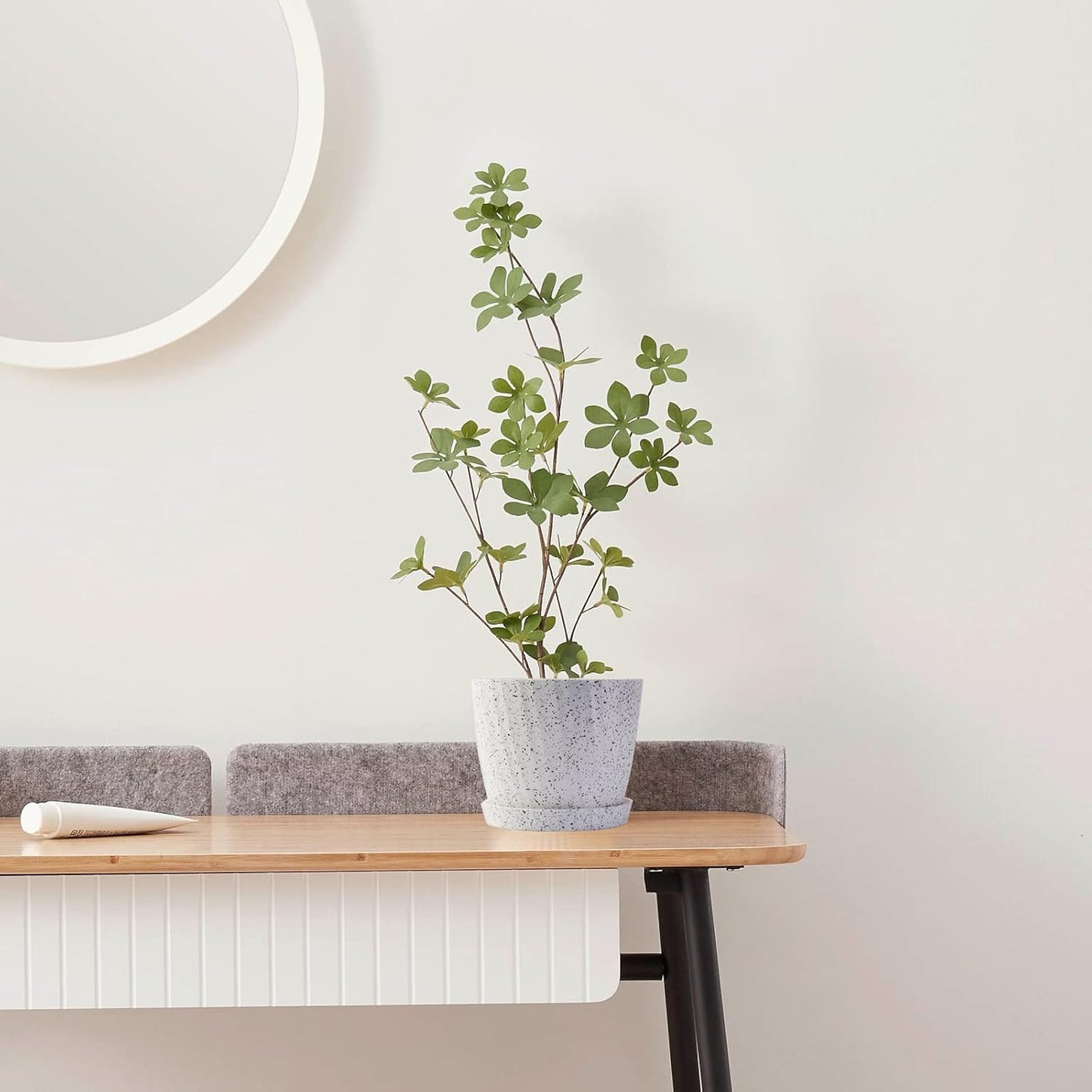 6 Inch Plant Pots Bulk, 6 Pack Plastic Planters with Drainage Holes and Saucers for Indoor Outdoor House Plants and Flowers,White Spots