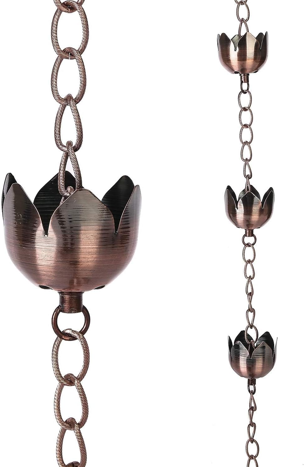 DUSVALLY Rain Chain, 5.85 FT Lotus Metal Rain Chain, Functional and Decorative Replacement for Gutter Downspouts, Divert Water and Home Display, Adjustable, Antique Brown