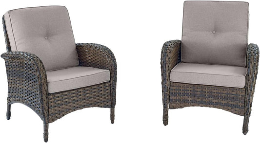 HUMMUH Outdoor Wicker Chairs Patio Dining Chairs Set of 2 with High Back and Deep Seat for Garden,Porch,Backyard,Balcony (Brown/Grey)