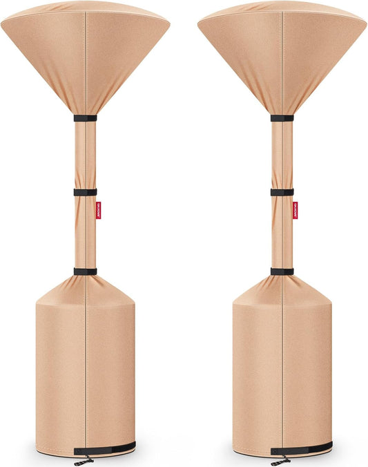 QH.HOME Winter Patio Heater Covers, [2025 Upgraded Tear-Resistant Fabric] Waterproof with Robust Zipper ,Height fit 87"-92",Dustproof/Wind/Sunlight/Snow-Resistant, 2 Pack-Camel