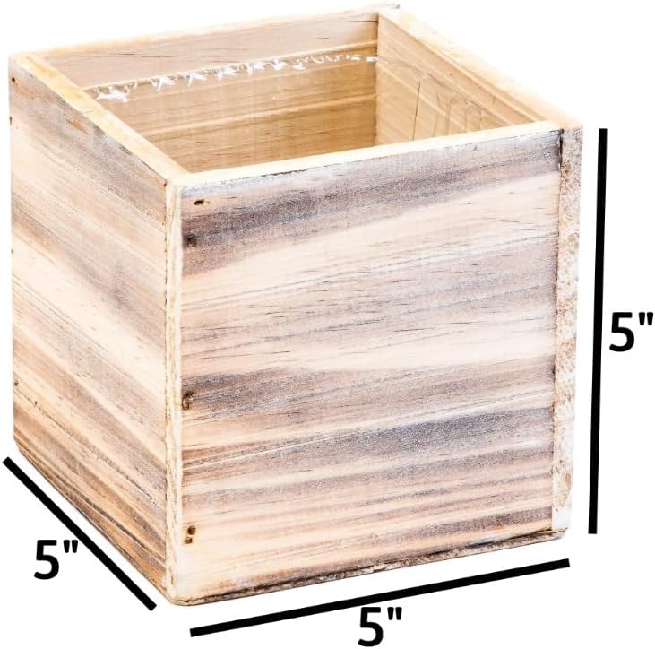 Wooden Planter Box, Rustic Whitewash with Plastic Liner l Garden Decor l Restaurant and Wedding Decorations l Wedding Bouquets, Table Centerpiece (5x5 Set of 4, Whitewash)