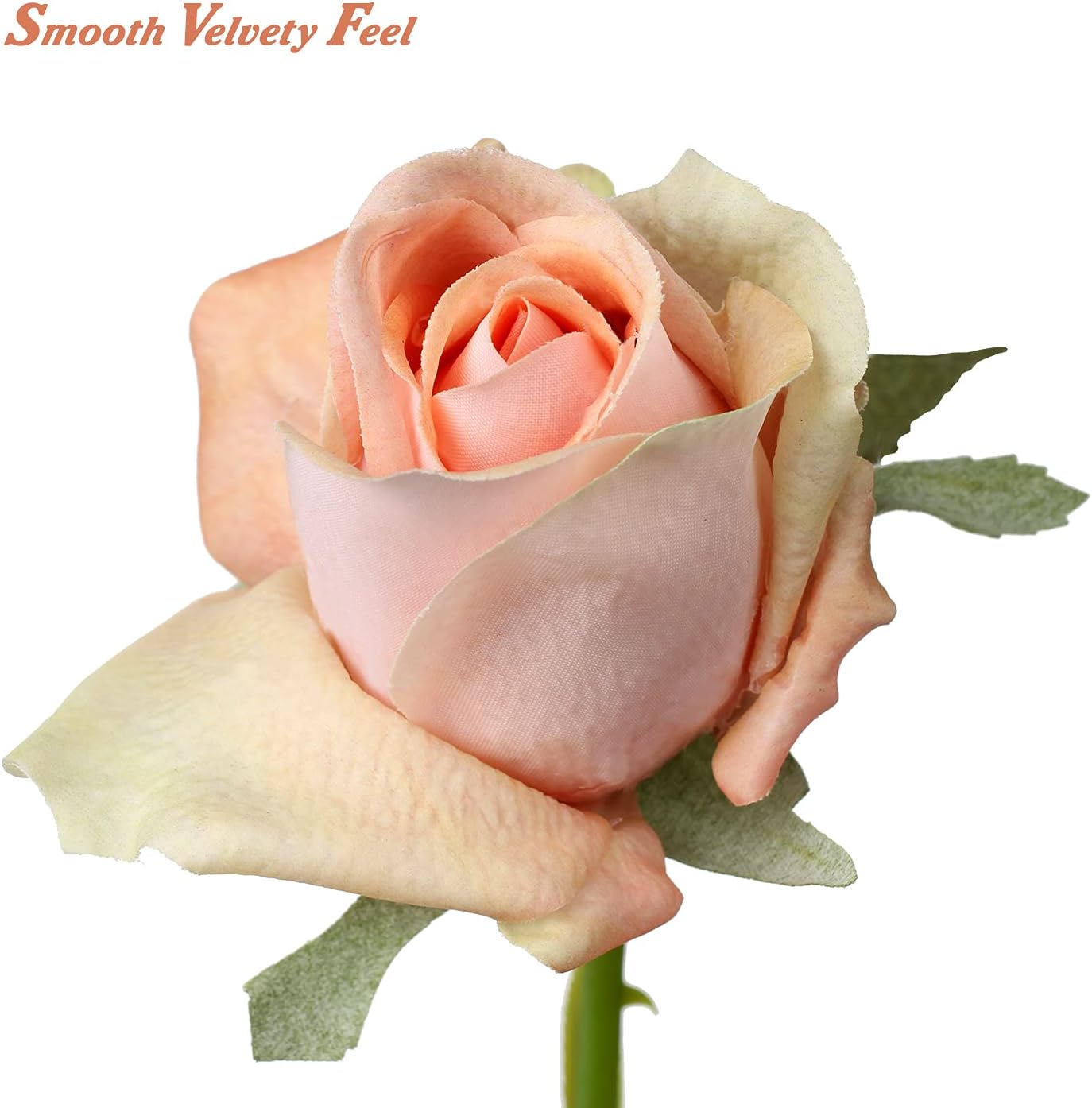 Artificial Realistic Roses Peach Flowers 24" Real Touch Silk Roses Bouquet Long Stems Rose Fake Roses Decor for Home Party Wedding Table Centerpieces Roses Realistic - 5 Pcs