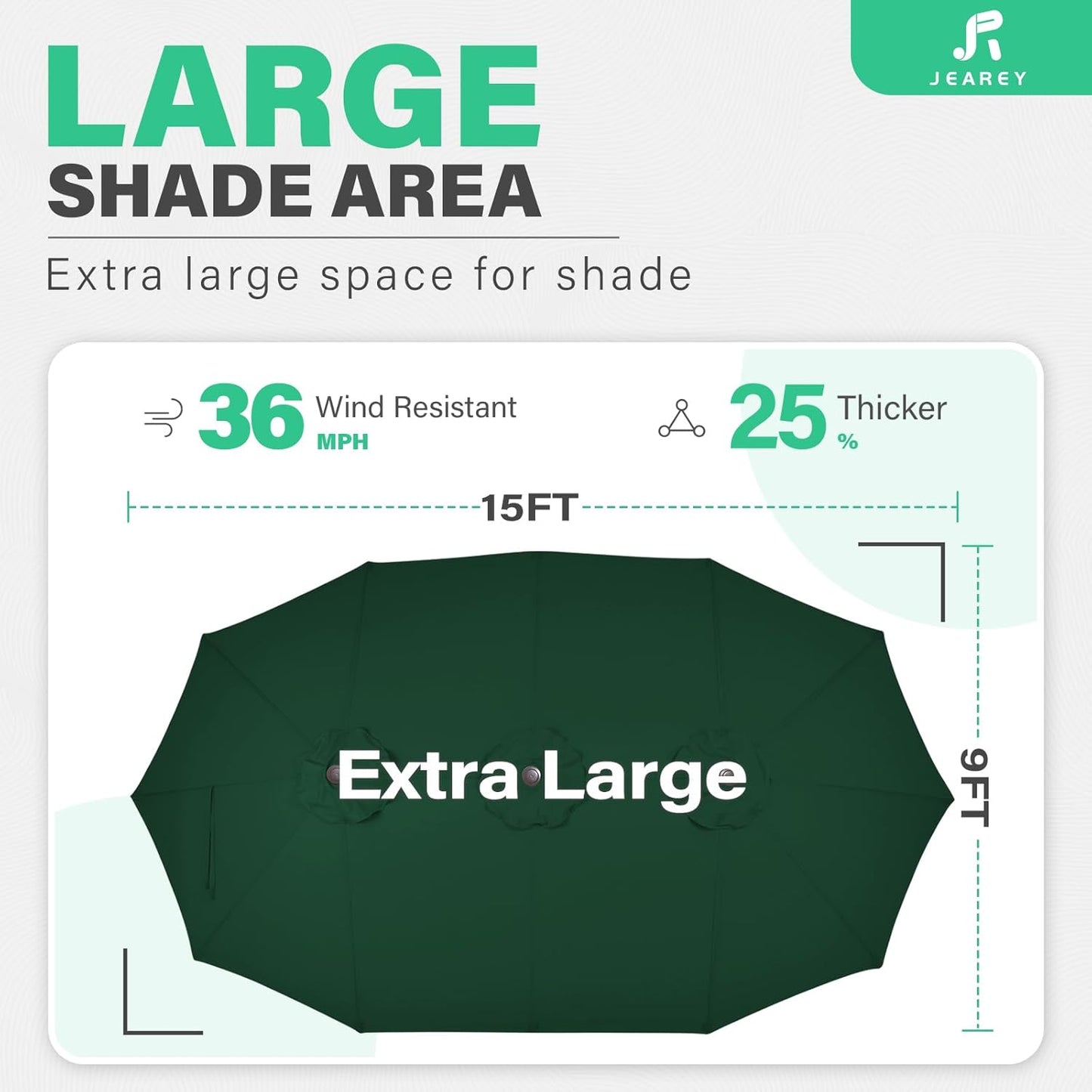 JEAREY 15FT Patio Umbrella Large Outdoor Umbrella Extra Double-Sided Market Umbrella with Crank Handle for Garden, Deck, Backyard and Pool, Dark Green