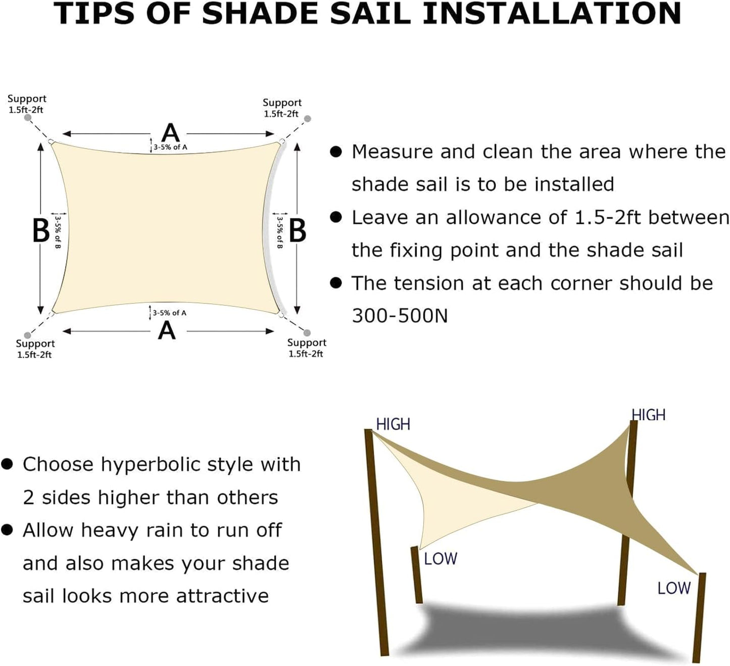 KANAGAWA 21'X24' Cream Custom Size Sun Shade Sail Rectangle UV Block Canopy Cover for Patio Backyard Lawn Garden Outdoor (Customized Available)