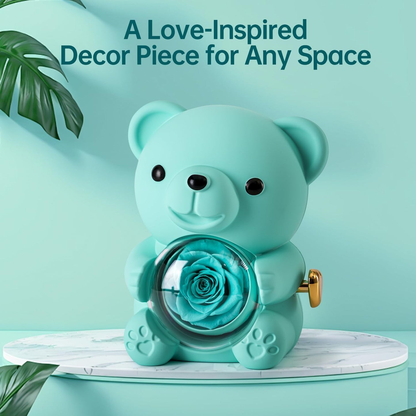 Cute Teddy Bear with Preserved Rose - A Real Rose Flower in Bear with Elegant Gift Box - Romantic Gift for Her in Mother's Day, Weddings, Anniversaries, and Bridal Showers (Blue)