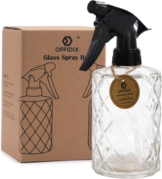 OFFIDIX Glass Spray Bottle, Plant Mister,Pressure Watering Can, Water Spray Bottle with Adjustable Nozzle, 0.35L/11.8oz Handheld Spray Bottles for Outdoor Indoor Garden, Plants, Cleaning Solutions