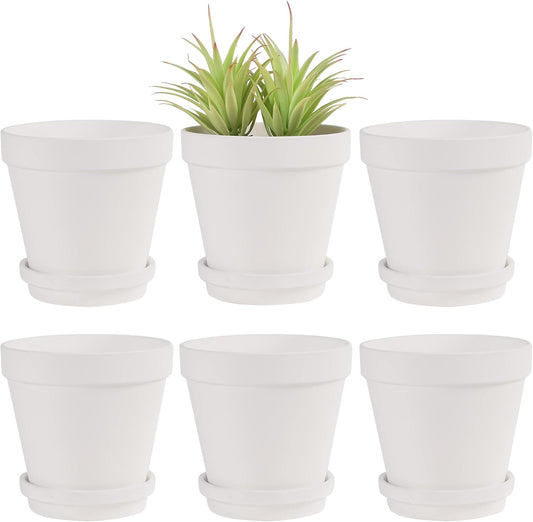 Yishang Large Terra Cotta Pots with Saucer- 6 Pack Large 6'' Terra Cotta Plant Pot with Drainage Hole, Flower Pot with Tray, Terracotta Pot for Indoor Outdoor Plant(White)