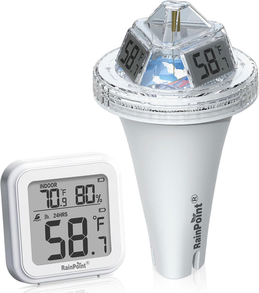 RAINPOINT Anti-Fog 360° Reading 3 Displays Wireless Digital Pool Thermometer Floating for Ice Bath,Dual-Layer IP68 Waterproofing Remote Temperature Monitor Easy Read Hot Tub SPA Inflatable Pool