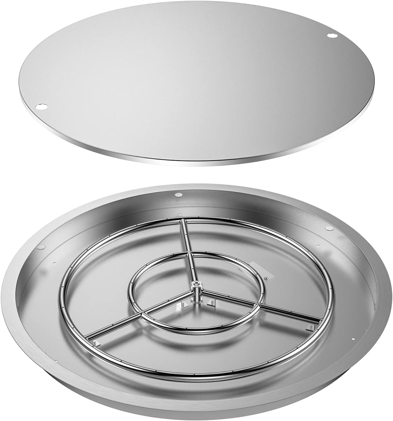 Skyflame 31" x 31" Round Stainless Steel DIY Drop-in Firepit System Assembly Set, Including Fire Pit Pan Fire Bowl with Burner Ring and Protective Cover