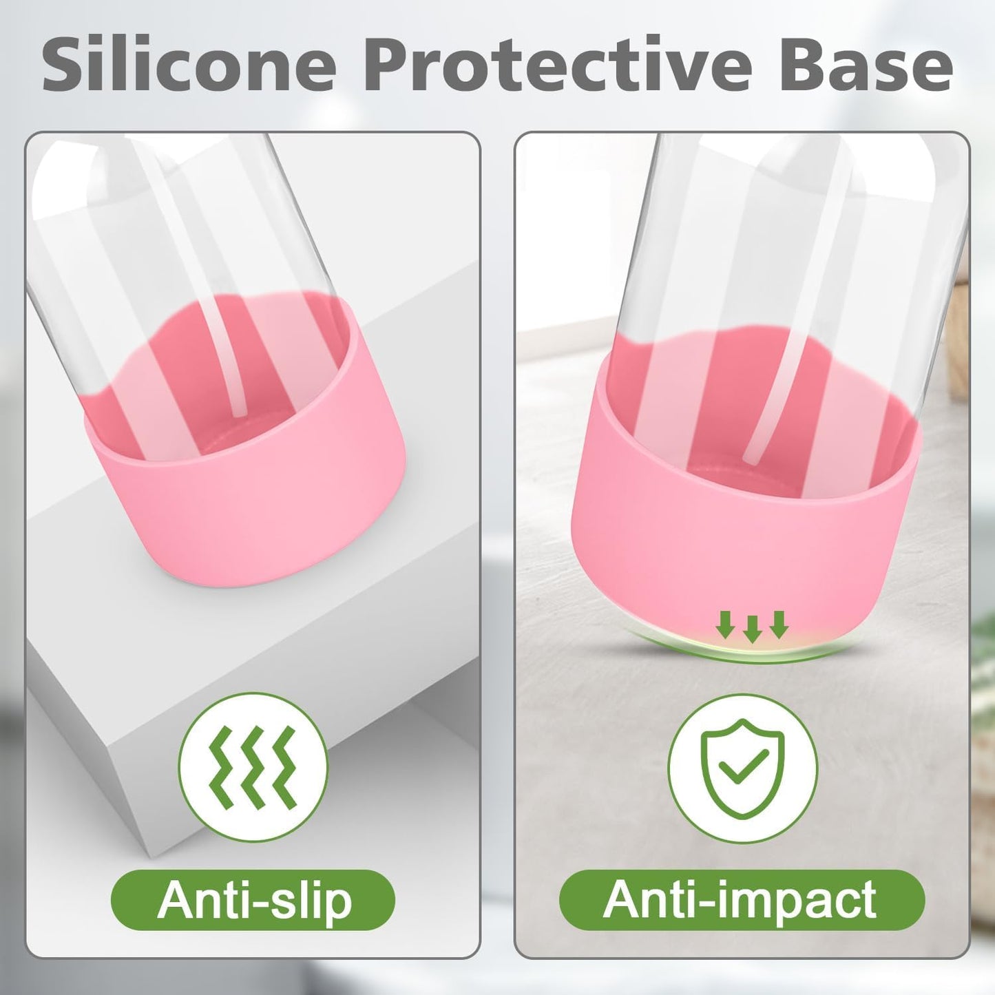 Glass Spray Bottles with Silicone Sleeve Protection, Empty 16 oz Refillable Containers, Reusable Spray Bottles with Adjustable Nozzle for Hair, Cleaning Solutions, 3 Pack Pink