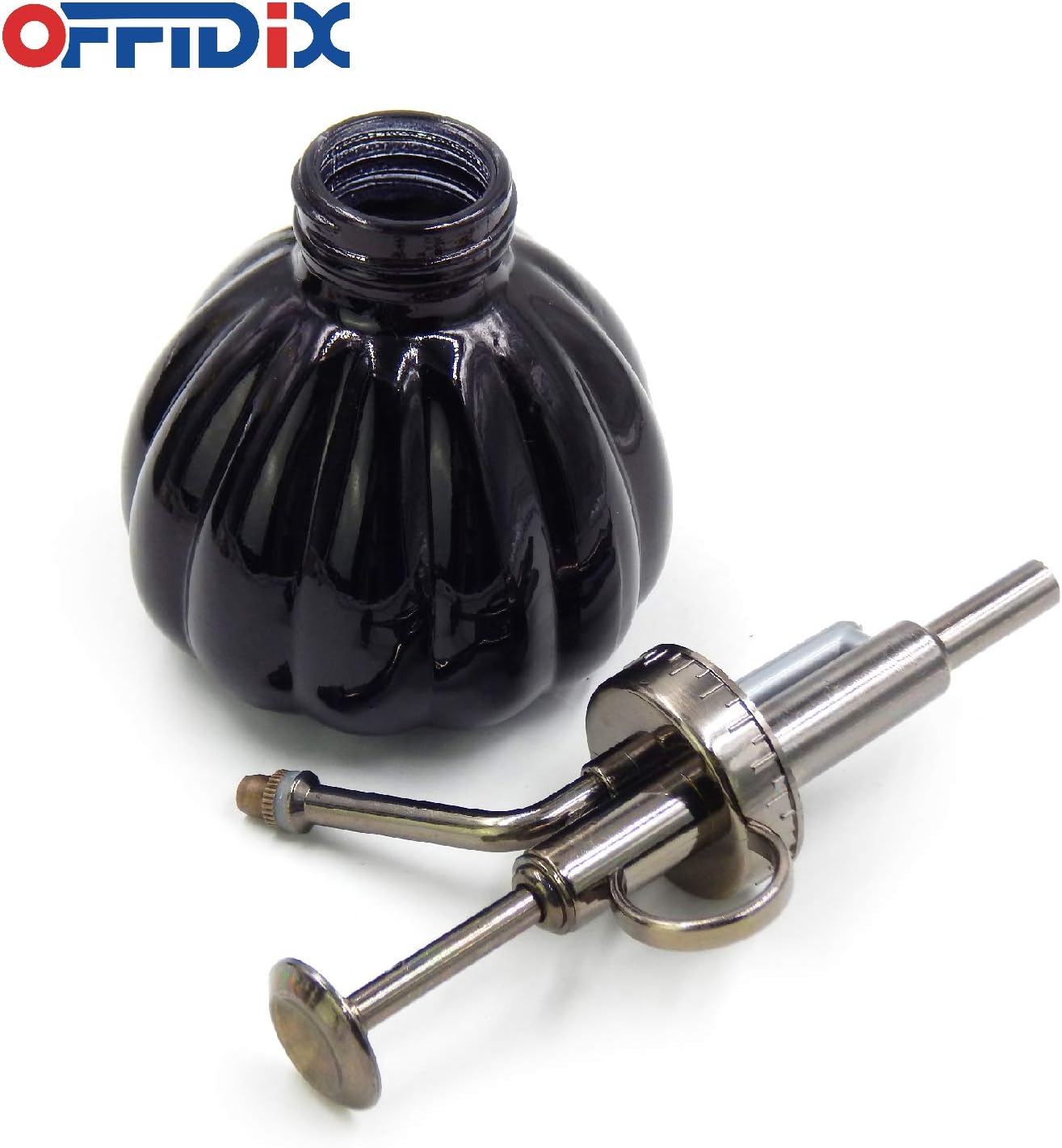 OFFIDIX Plant Mister Flower Watering Can, 6.3" Tall Vintage Pumpkin Style Black Color Glass Spray Bottle & Bronze Plastic Top Pump Ideal for Watering Small Plants Inside Home or Office