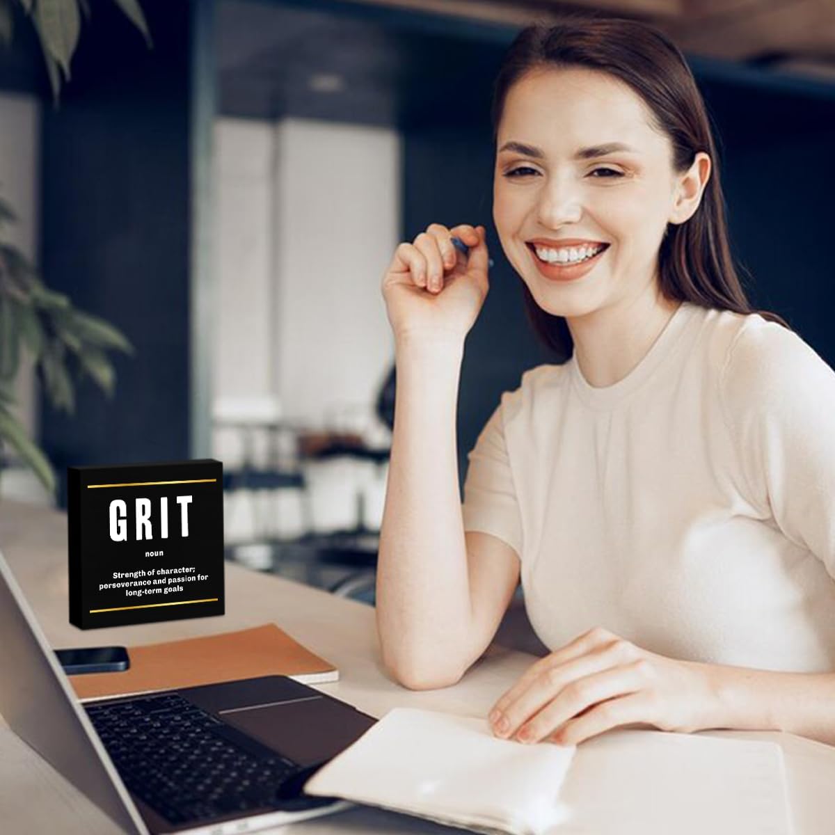 Grit Noun Entrepreneur Black Wooden Box Sign, Inspirational Office Decor Decorative Table Shelf Desk Decor, Rustic Workplace Farmhouse Home Bedroom Classroom Office Decorations Desk Accessories