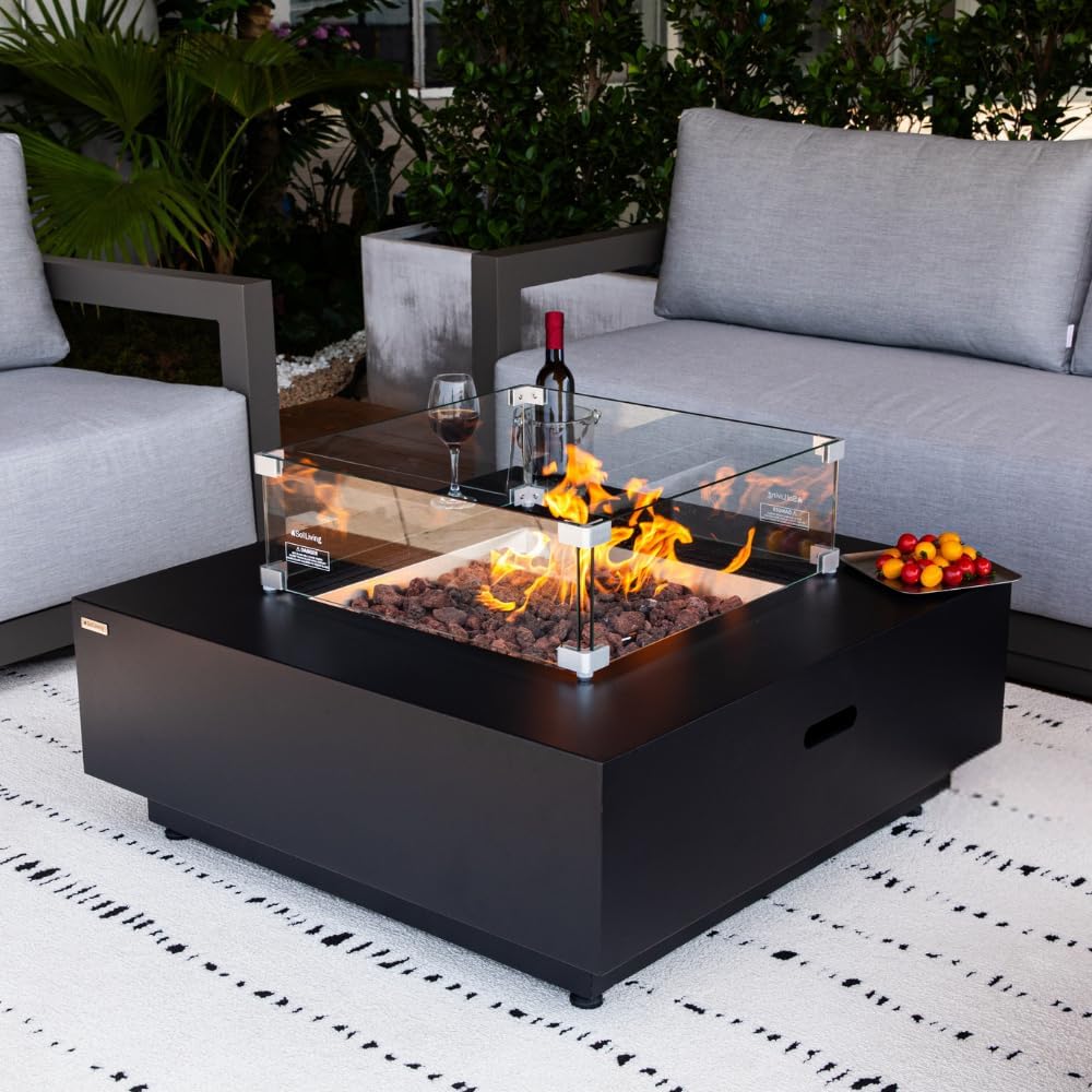 Ashton 36” Propane Fire Pit Smokeless Firepit Converts to Outdoor Gas Fire Pit for Outside Patio Firepit Table Includes Windscreen Rain & Tank Cover Lava Rocks Lid CSA Certified