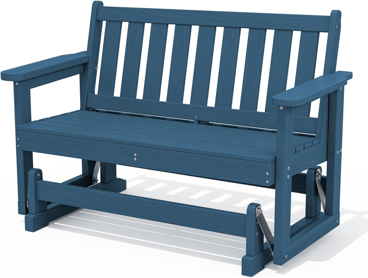 SERWALL Outdoor Glider Bench, HDPE All Weather Swinging Bench for Outdoor Porch Garden, 660LBS Capacity, Navy Blue