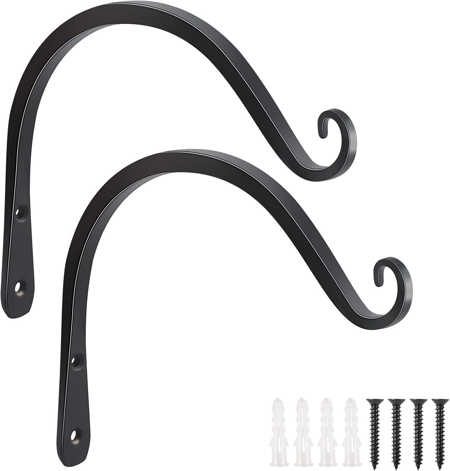 FEED GARDEN 2 Pack 8 Inch Hanging Plant Bracket Wall Hooks Decorative Plant Hangers for Outdoor Hanging Bird Feeders, Wind Chimes, Plant Baskets, Black