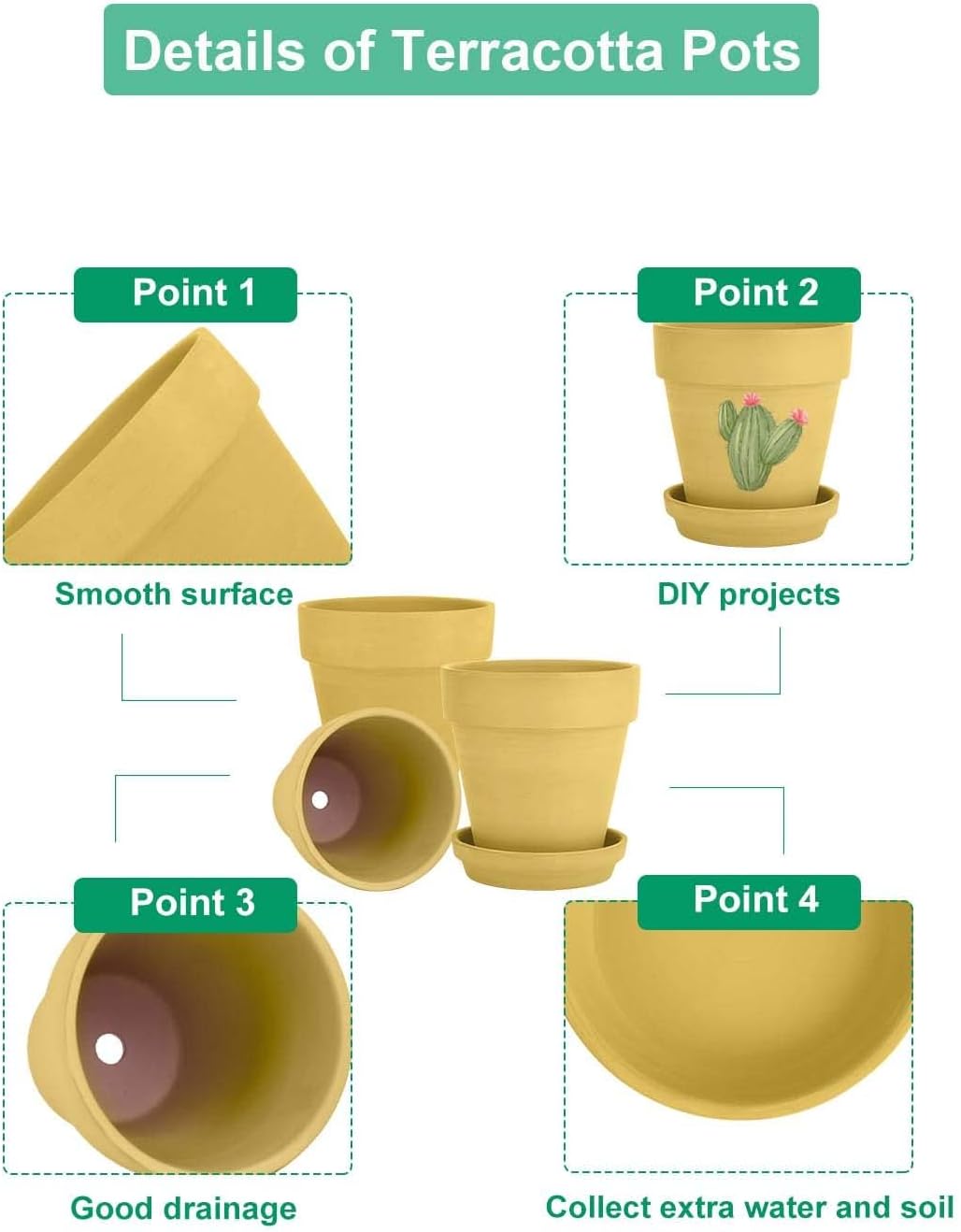 vensovo 6 Inch Yellow Terracotta & Clay Pots for Plant with Saucer - 4 Pack Medium Terra Cotta Planter with Drainage Hole, Flowerpot for Indoor Outdoor Plants, Crafts, Wedding Favor