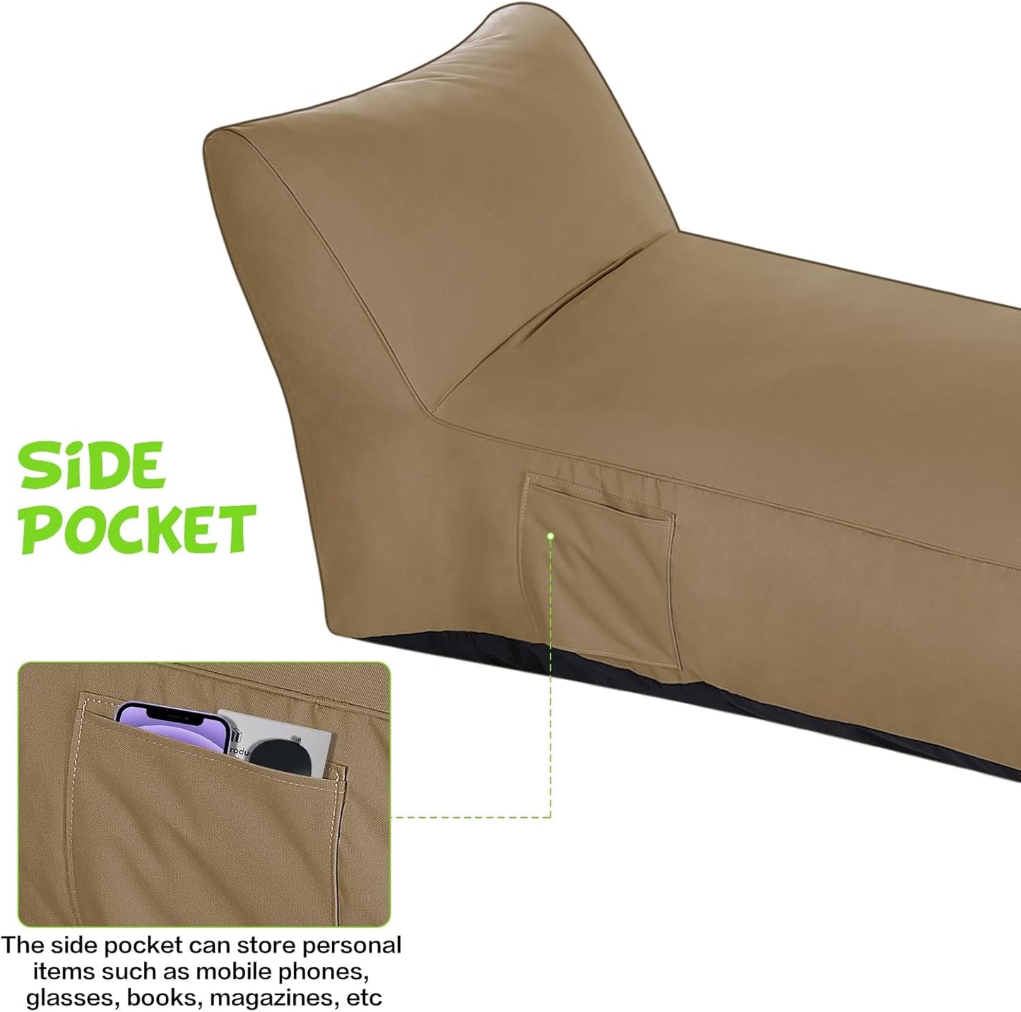 Modern-Depo Outdoor Chaise Lounge Chair, Sunbed UV Resistant Sofa Couch Patio Furniture Waterproof Outside Sunlounge Reclining Sunbathing Bed Comfy Single Chaise Daybed for Garden, Pool, Beach, Beige