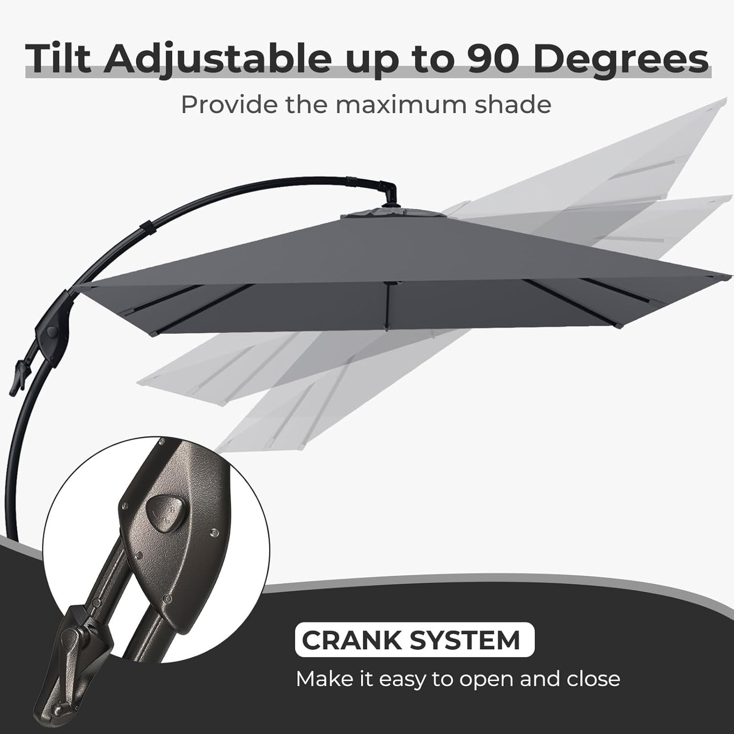 Grand patio Sunbrella 10x10 FT Cantilever Umbrella with Base Included Patio Square Aluminum Offset Umbrellas for Outdoor Pool (Charcoal, 10X10 FT-SUNBRELLA)