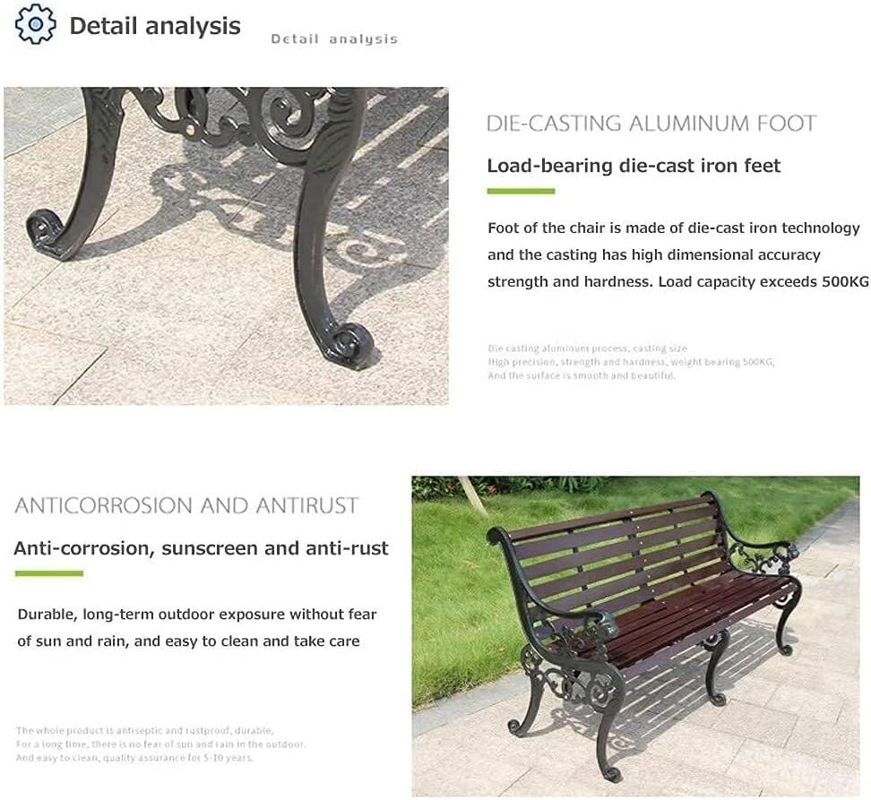 Outdoor Park Garden Bench with Cover, 2-3 Person Wood Patio Bench with Backrest+Armrests Weatherproof, Patio Porch Furniture Cast Iron Frame Bench for Lawn Porch Backyard(Brown+Black)