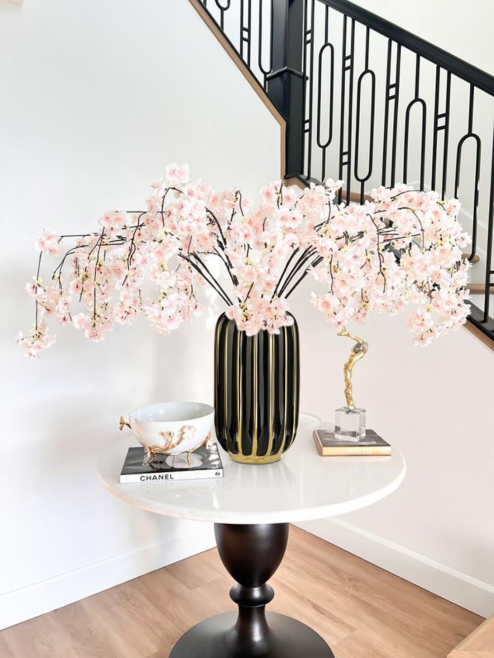 Briful Gold Plated Lantern Ceramic Vase Home Decor Creative Design Porcelain Decorative Flower Vase 11.02'' Black Ceramic Vases for Wedding Anniversary Decoration