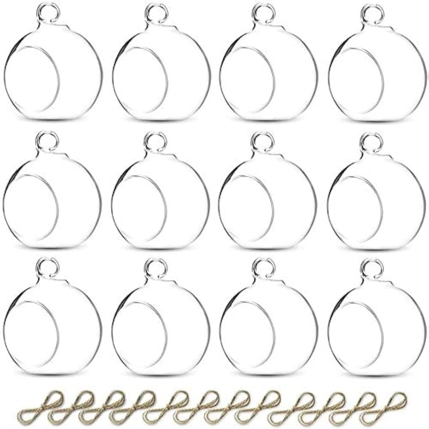 Sziqiqi Hanging Glass Globes Orbs Tea Light Candle Holders fillable with Trinkets for Wedding Ornaments, Wedding Birthday Christmas Party Centerpiece Accessory 2.36inch 10pcs +2 Extra