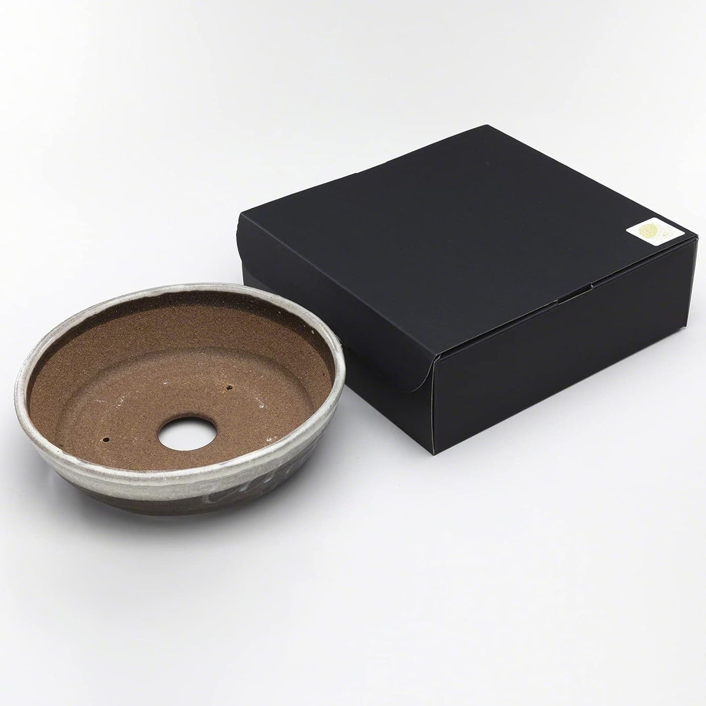 Wazakura Shigaraki Series Handmade White Stripe Glazed Ceramic Bonsai Pot with Drainage Hole, 8.2 (210 mm) Made in Japan, Garden Training Container, Flower Planter, Succulent Bowl - Big Size