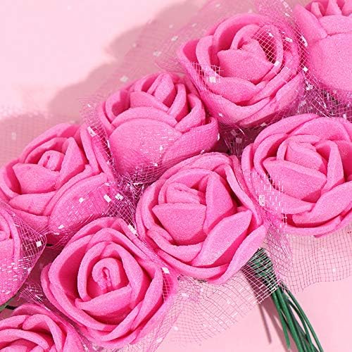 144 Pieces 2cm Mini Fake Rose Flower Heads Foam Rose Flower Heads Artificial Roses for Valentine Day Wedding DIY Decor Craft(Pink)