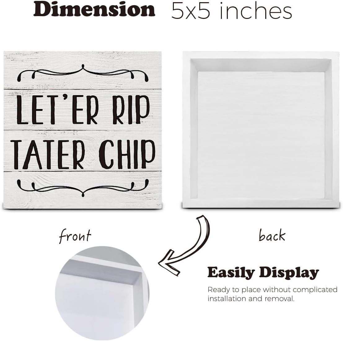 HOIJAUMAI Funny Bathroom Quote Wooden Box Sign, Desk Decor - Bathroom Theme Wood Block Plaque Box Sign for Home Restroom Toilet Desk Table Shelf Decorations - 5 X 5 Inch