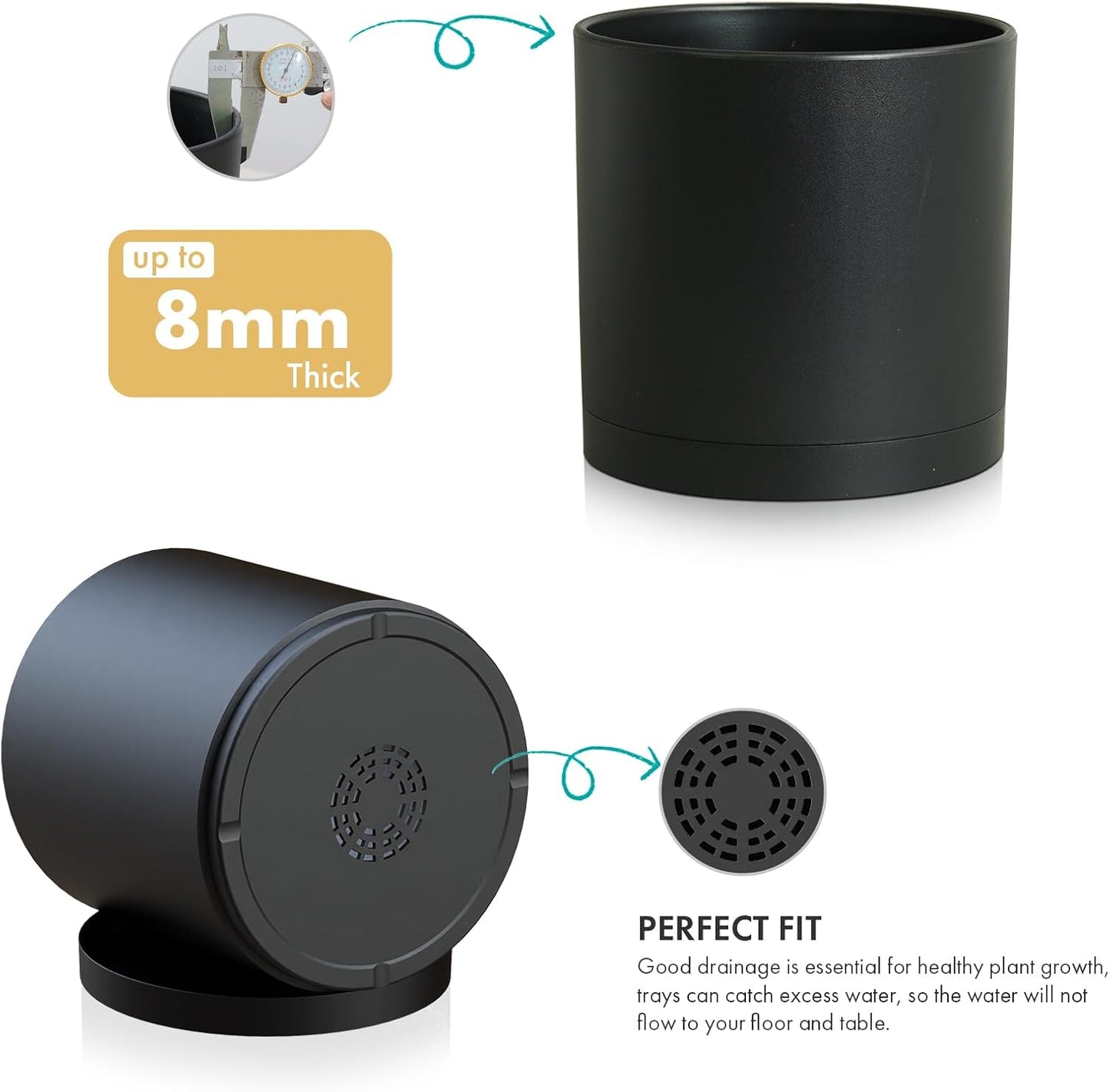 12 inch Large Deep Plant Pots for Outdoor Indoor Plants, Tall Cylinder Flower Pots with Drainage Holes and Saucer, Big Decorative Plastic Planter Pots for Garden Porch House Plants, Black