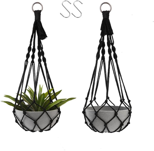 Artilady Black Plant Hanger Macrame Hanging Planter for Indoor Boho Plants Holder with Hooks Hanging Plant Basket Outdoor Window Wall Plants Home Decor