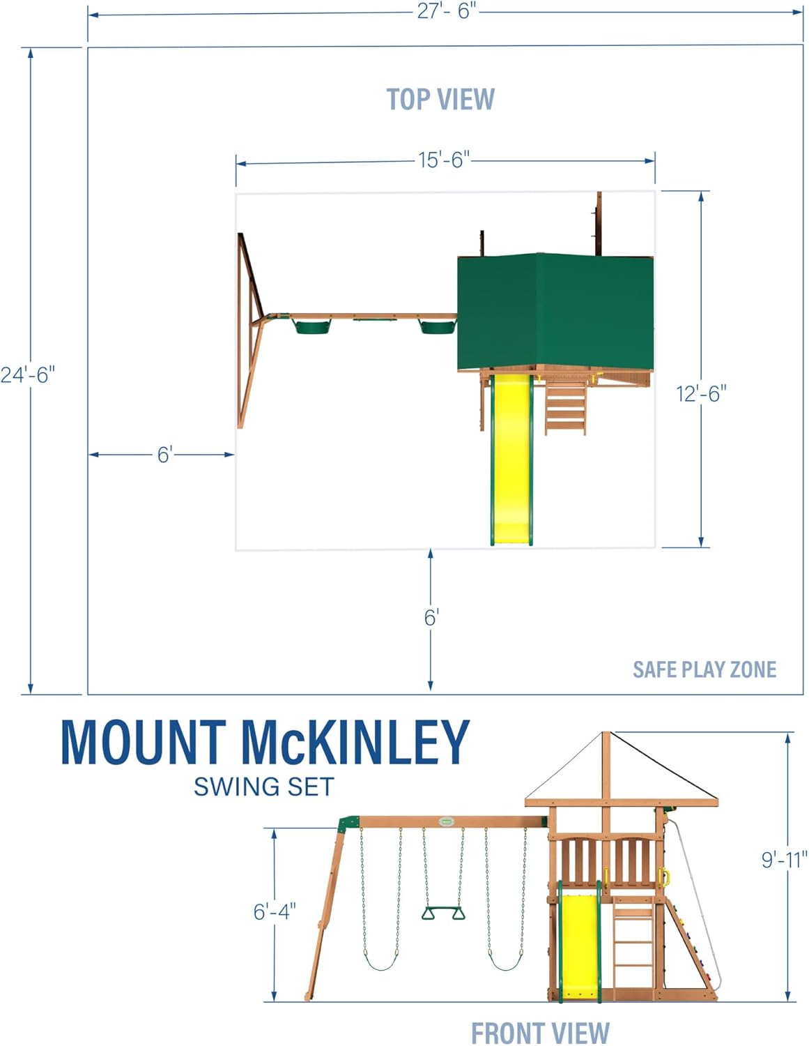 Backyard Discovery Mount Mckinley Cedar Wood Swing Set with Wave Slide, Play Deck, Double Rock Wall, Rope Ladder, Web Swing, Belt Swings, Toy Telescope, Steering Wheel, Sandbox Area, Outdoor Playset