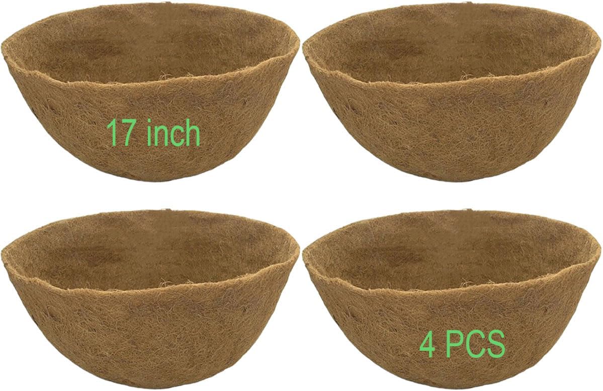 4 PCS 17" Coco Liners for Planters Round Basket Shaped Coconut Fiber Replacement Liners