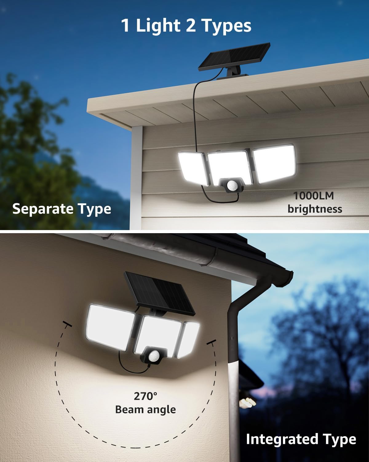 Lepro Solar Security Lights - Outdoor Motion Sensor, 2 in 1 Remote Control, IP65 Waterproof, 2 Light Modes, 3 Head Solar Floodlight for Garden, Yard, Garage
